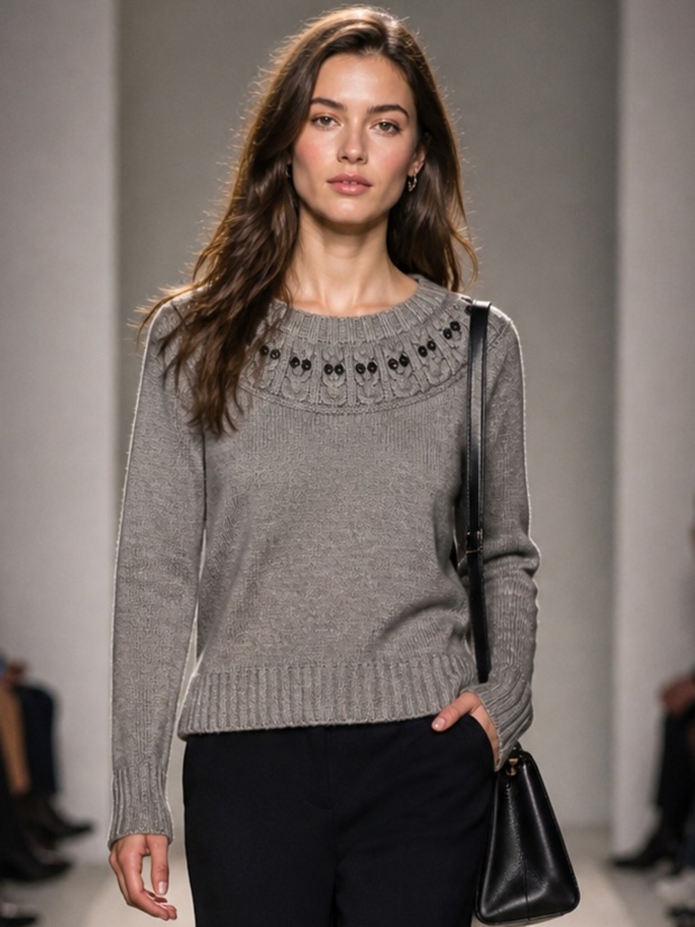 Rena Lange Gray Embellished Wool Sweater Size S - Picture 1 of 5